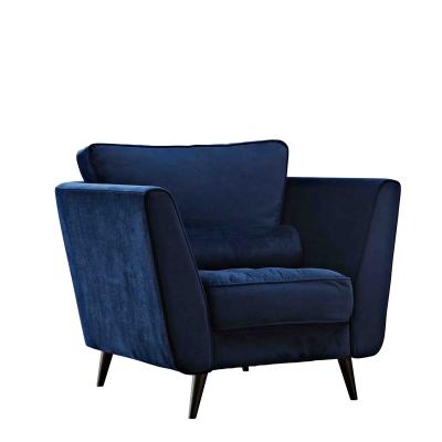 China Modern Nordic Blue Tufted Armchair Upholstered Tufted Shell Fabric For Living Room Wooden Legs Sofa Chair for sale