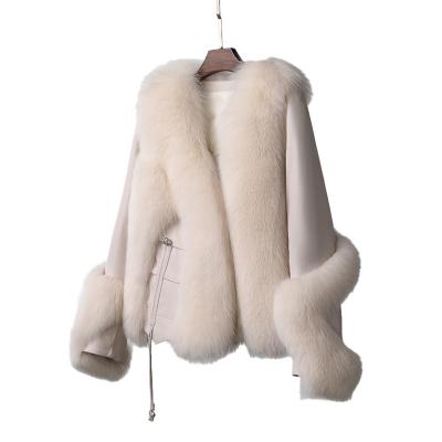 China Breathable Fox fur Large fur collar Women's winter clothes keep warm Sheepskin coat White duck down included for sale