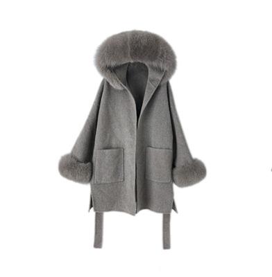 China Other Fox fur collar cashmere double-sided woolen coat for women 2022 autumn/winter new wool hooded coat medium long high-end for sale