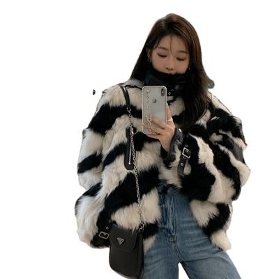 China Sustainable 2022 new loose locomotive short black and white patchwork Toka fur integrated fur coat for women winter for sale