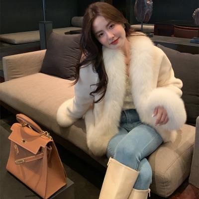 China Breathable New 2022 Women luxury cloths for Women collars  Natural Fox Fur Jacket Knitted Wool Cashmere Blended Coat for sale