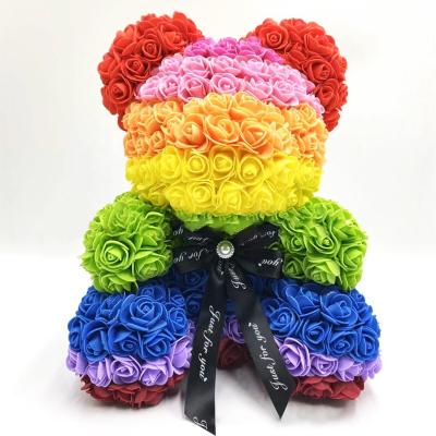 China Event Decoration High Quality Artificial Flowers & Gift Rose Forever Unicorn For Valentine Day 2021 Eternal Color Rose Flower Bear Teddy Bear for sale