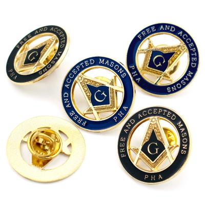 China Custom High Quality Gold Plated Zinc Alloy Hard Pin/Fashion/Personality Wholesale Custom Masonic Enamel Badge for sale