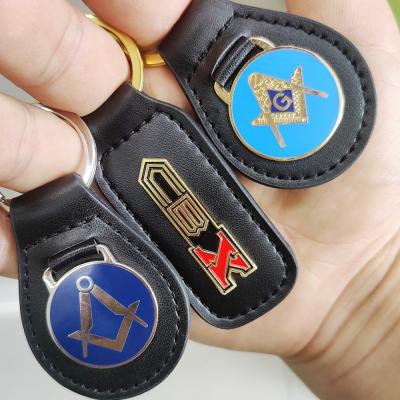 China Freemason Keychain 3D Logo Popular Item Metal Zinc Alloy Freemason Key Chain Cheap Wholesale Custom Masonic Carriage Leather for sale