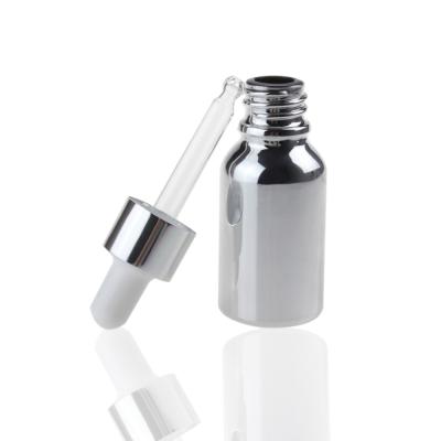 China Wholesale Personal Care High Grade 15ml Essential Oil Bottle Empty Silver Glass Dropper, 15ml Empty Glass Dropper Bottles For E Liquid for sale