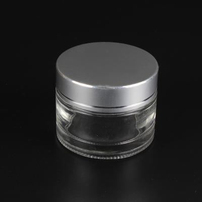 China 0.5oz Glass Cosmetic Container Clear Glass Cream Jar, Empty Glass Cosmetic Container With Silver Lid, 15ml Cosmetic Glass Jars for sale