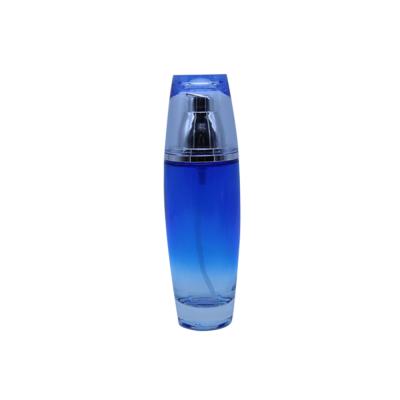 China Wholesale Fancy 120ml Blue Glass Pump Packaging Bottle Screw On Empty Thick Cosmetic Packaging Bottle, Glass Cosmetic Lotion Bottle for sale