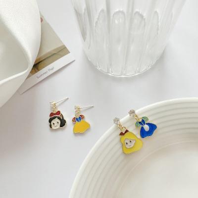 China Neo-Gothic Silver S925 Needle Japanese And Korean Cartoon Sweet And Cute Princess Color Earrings Female Asymmetric Hit Clips for sale