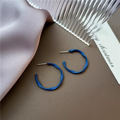 China FASHIONABLE blue curved earrings 2021 new Korean fashion temperament earrings design sense geometric net red earrings female earrings for sale