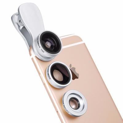 China GZ Fisheye Lens 3 in 1 Universal Mobile Phone Lenses Fish Eye + Wide Angle Lens + Macro Camera Lens 3 in 1 for sale