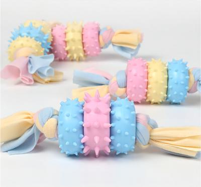 China Sustainable TPR Soft Candy With Cotton Rope Pet Toys Dog Chewing Pet Teeth Remover Interactive Dog Toy for sale