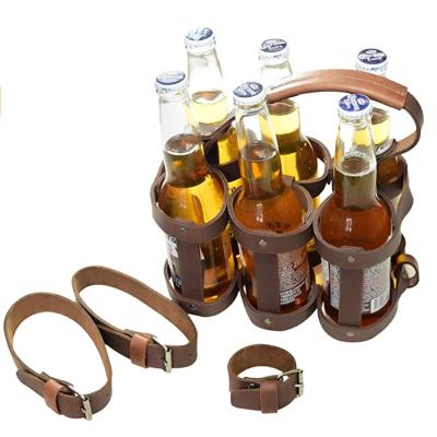 China Modern Leather Handmade 6 Pack Cans Holder Beer Case For Biker Accessories Bar Outdoor Easy Carrier for sale