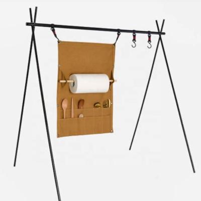 China Hanging Gear Organizer YY Canvas Knife Storage Bag Camping Tableware Roll Bag Organizer for BBQ for sale