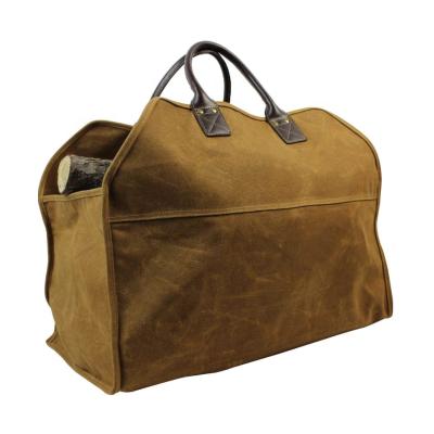 China Durable Firewood Rack Tote Large Fire Wood Bag Wax YY Storage Firewood Heavy Duty Canvas Log Carrier For Camping for sale