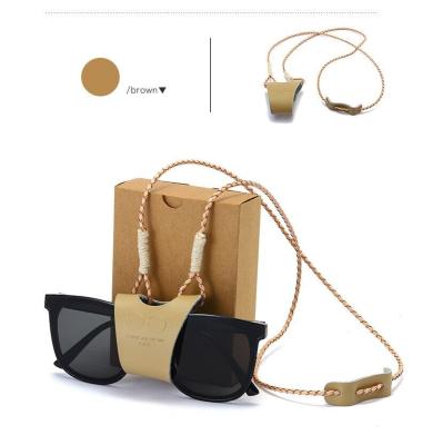 China Eco-Friendly Handmade Leather Sunglasses Lanyard Hanging Neck Clip Glasses Bag Chain Leather Lanyard Cover Glass Portable Case Men Women for sale