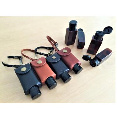 China Durable Personalized Leather Soap Holder Liquid Hand Sanitizer Pouch Mini Bottle Pouch for sale