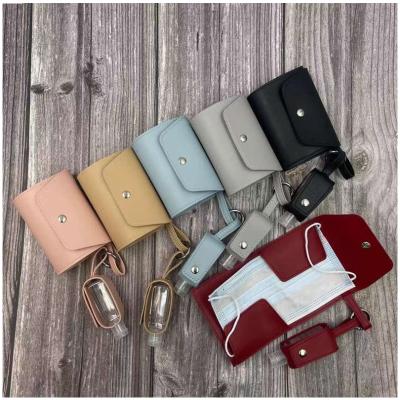 China Eco-Friendly Foldable Leather PU Alcohol Spray Bottle Holder Facemask Storage Pouch Case Key Chain Set for sale