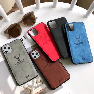 China Anti-drop Fabric Texture Deer Pattern PU TPU Leather Mobile Back Bumper Cover For iPhone 12 Pro Max Phone Cases For iPhone 11 6 7 8 Plus XS for sale