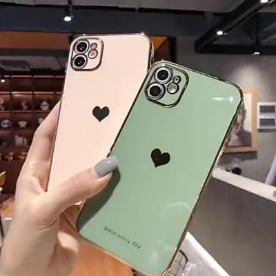 China Smart Anti-drop Phone Cases Plated Radium Cutout Cute Love Heart TPU Phone Case Cover For Girls for sale