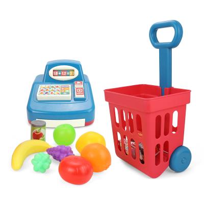 China Eco-friendly PP PE Material Kids Pretend Play Toys Set Supermarket Plastic Electric Cash Register Toy Shopping Cart for sale