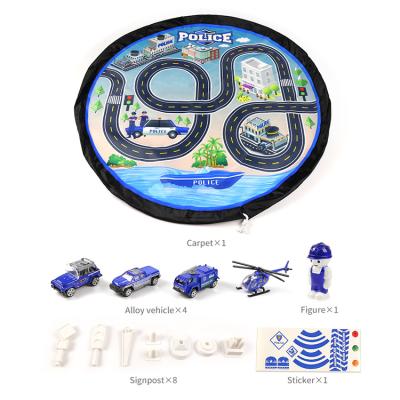 China Police Car and Figures Combine Die Cast Police Car Toy Set Play Mat Vehicle with Storage Function Car Set for Boys Toddlers Birthday Christmas for sale