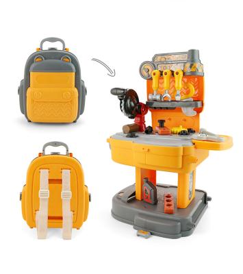 China Preschool Children Play Tool Set Backpack Mainan Plastic Construction Workshop Pretend Play Set Tool Kit Toy For Kids for sale