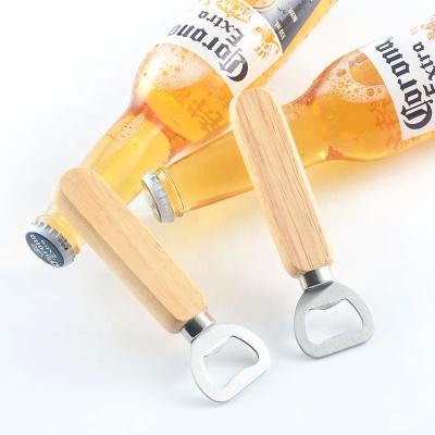 China Customized Stainless Steel Logo Bottle Opener Engraved Empty Wooden Beer Corkscrew Opener for sale