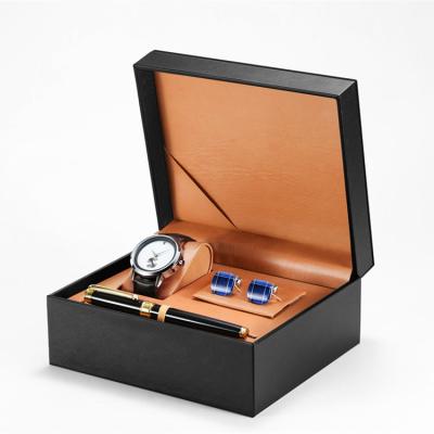 China Gift Luxury Classic Set Display Water Resistant S9729G Wrist Watch Band Quartz Genuine Leather Watch Set For Men for sale