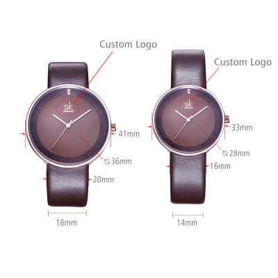 China SHENGKE Water Resistant Couple Pairs Luxury Classic Big Dial OEM Watches K8062GL Traditional Leather Watch for sale