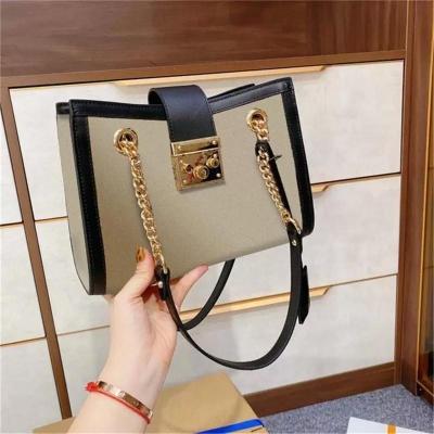 China Luxury Designer Motion Sensing Padlock Women Shoulder Bag with Lock Chain Square Canvas Bow Stripes Distressed Fashion Genuine Leather Handbag for sale