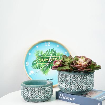 China Wholesale Eco-friendly blue antique pattern ornamental indoor outdoor cement molds garden pots flower pot for bulk for sale