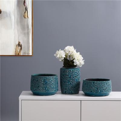 China Wholesale Flower Design Ceramic Flower Pots Eco-friendly Handmade Indoor Decor Planters Large for sale