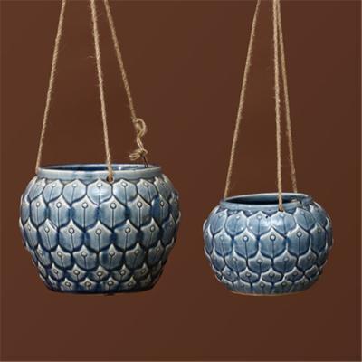 China Eco-friendly Garden Decor Ceramic Flower Pot Planters Hanging Hanging Flower Pot For Balcony for sale