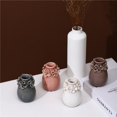 China Ceramic Vases New Arrivals Wholesale Modern Style Emboss Flower Decor Colorful Ceramic Flower Vase for sale