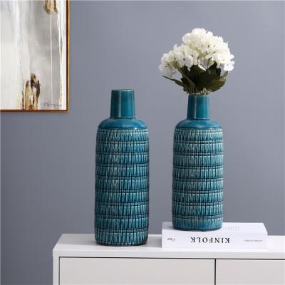 China 2020 ceramic popular relief surface ware design home decoration accessories handmade flower vase for sale