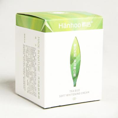 China Printed Tea Bud Soft Whitening Cream Cosmetic Packaging Recyclable Embossed Paper Box for sale