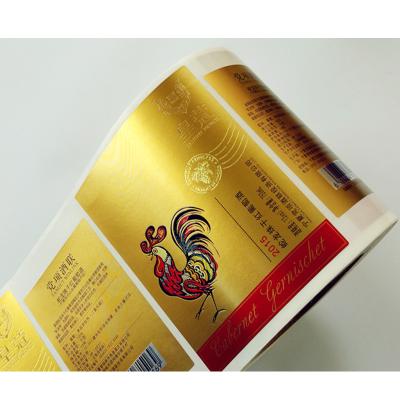 China Custom Printed Vinyl Material Gold Foil Label Gold Bottle Red Wine Bottles Usage Waterproof Foil Hot Stamping Plastic Sticker for sale