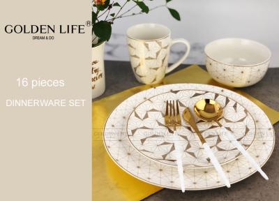 China o homeware de alta qualidade de 16 PCes ajusta a louça luxuosa do ouro de Dubai ajustada para o grupo de jantar novo da porcelana de osso do casamento à venda