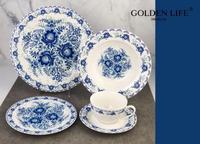 China la etiqueta azul determinada del vajilla de la porcelana 20-Piece modela sistemas del servicio de mesa con la placa de cena, placa de postre, placa de sopa, ahueca a en venta