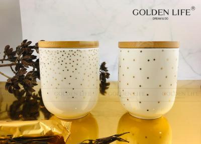 China Fine Bone China 350cc Mug without Hand With Spot Real Gold Design Canister With Bamboo Lids en venta