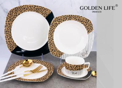 Κίνα Νέα Dinnerware πιάτων σχεδίου χρώματος λεοπαρδάλεων της Κίνας κόκκαλων κεραμικά χρυσά τετραγωνικά κεραμικά σύνολα προς πώληση