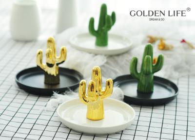 China Van de de Juwelenplaat van de juwelen de Plaat Geïmiteerde Cactus Schotel van de Kleuren Ceramische Juwelen Groene Gouden Te koop