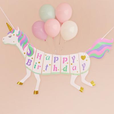 China Cheers Happy Birthday Banner Unicorn Party Supplies Decorations Unicorn Bunting Flag for sale