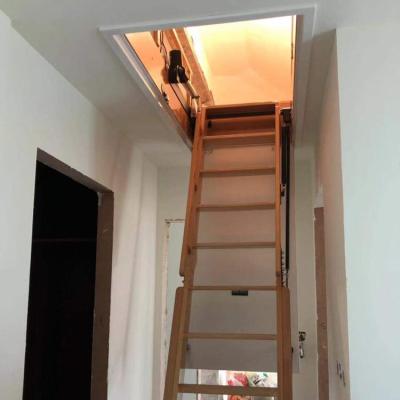 China Hotel Loft Loft Electric Retractable Wooden Ladders With CE Certification for sale