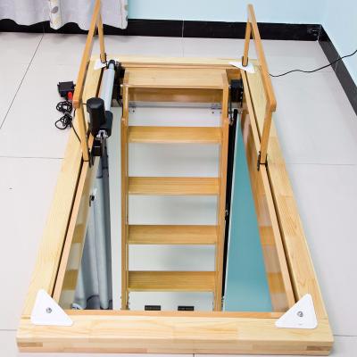 China Hotel Factory Directly Supply White Remote Control Wooden Attic Loft Ladder for sale