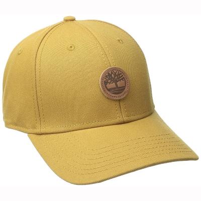 China COMMON Customize Unstructured Baseball Cap With Yellow Canvas Dad Hats With Embossed Leather Patch for sale