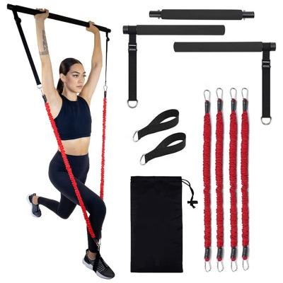 China 2022 New 3-Section Pilates Bar Kit With 4*30Lbs Multifunctional Adjustable Fabric Covered Resistance Bands for sale