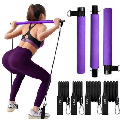 China Amazon Multifunctional Hot Portable 3 Section Pilates Bar Kit With Resistance Bands for sale