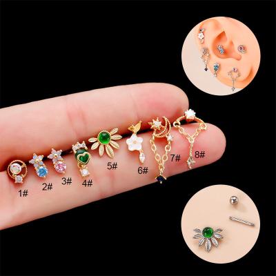 China FASHIONABLE New Trend Double Head Screw Earrings Stud Stainless Steel Color Zircon Flower Stud Earrings For Women Cochlear Bone Stud for sale