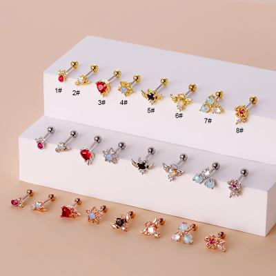 China NEW Trendy Double Head Red Double Head Screw Stainless Steel Heart Zircon Ear Bone Stud 0.8mm Stud Earrings for sale